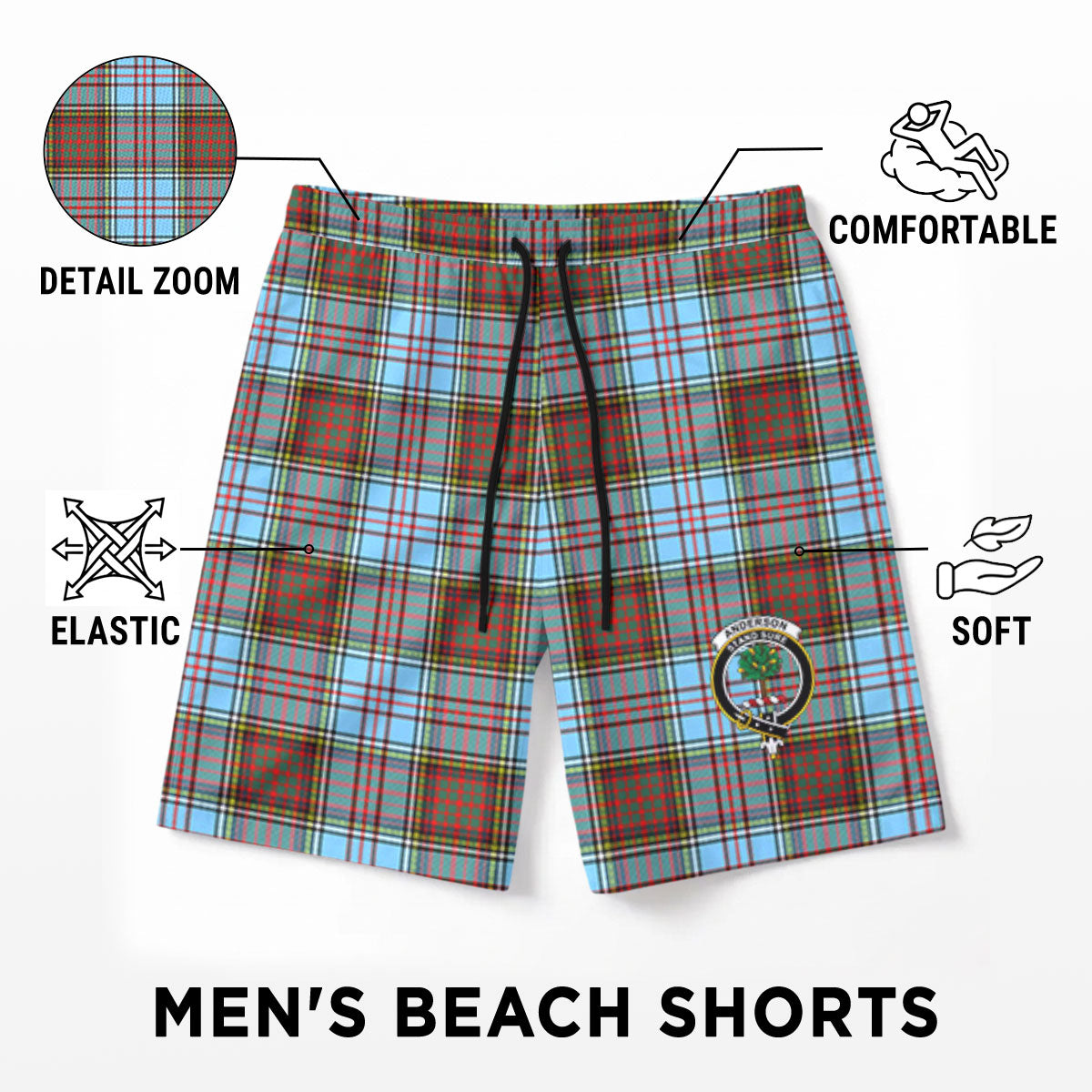 Anderson Ancient Tartan Crest Men's Beach Shorts