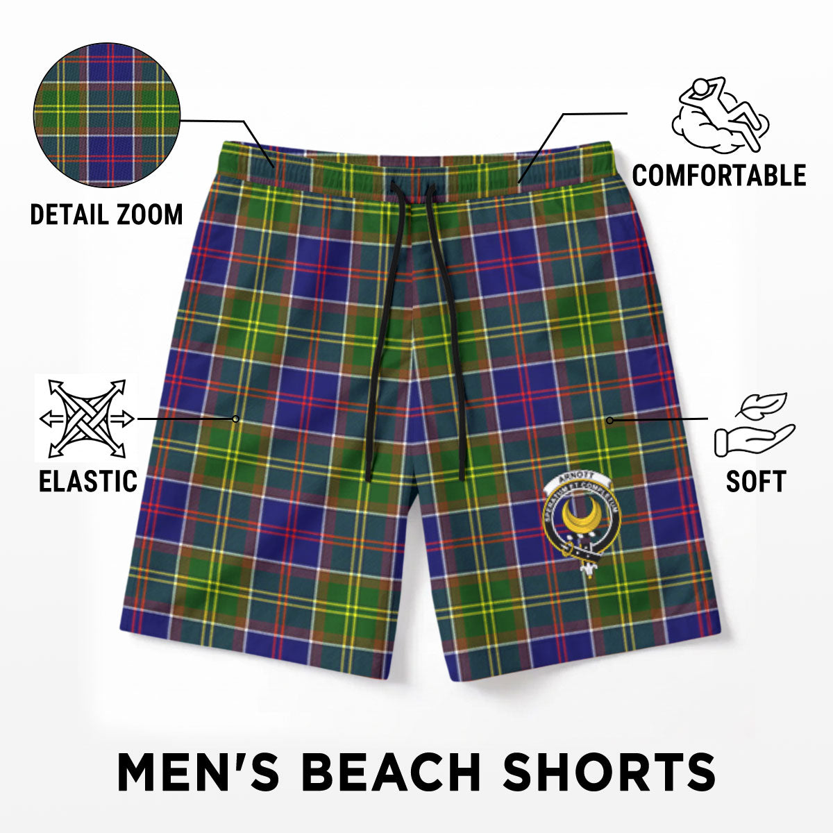 Arnott Tartan Crest Men's Beach Shorts