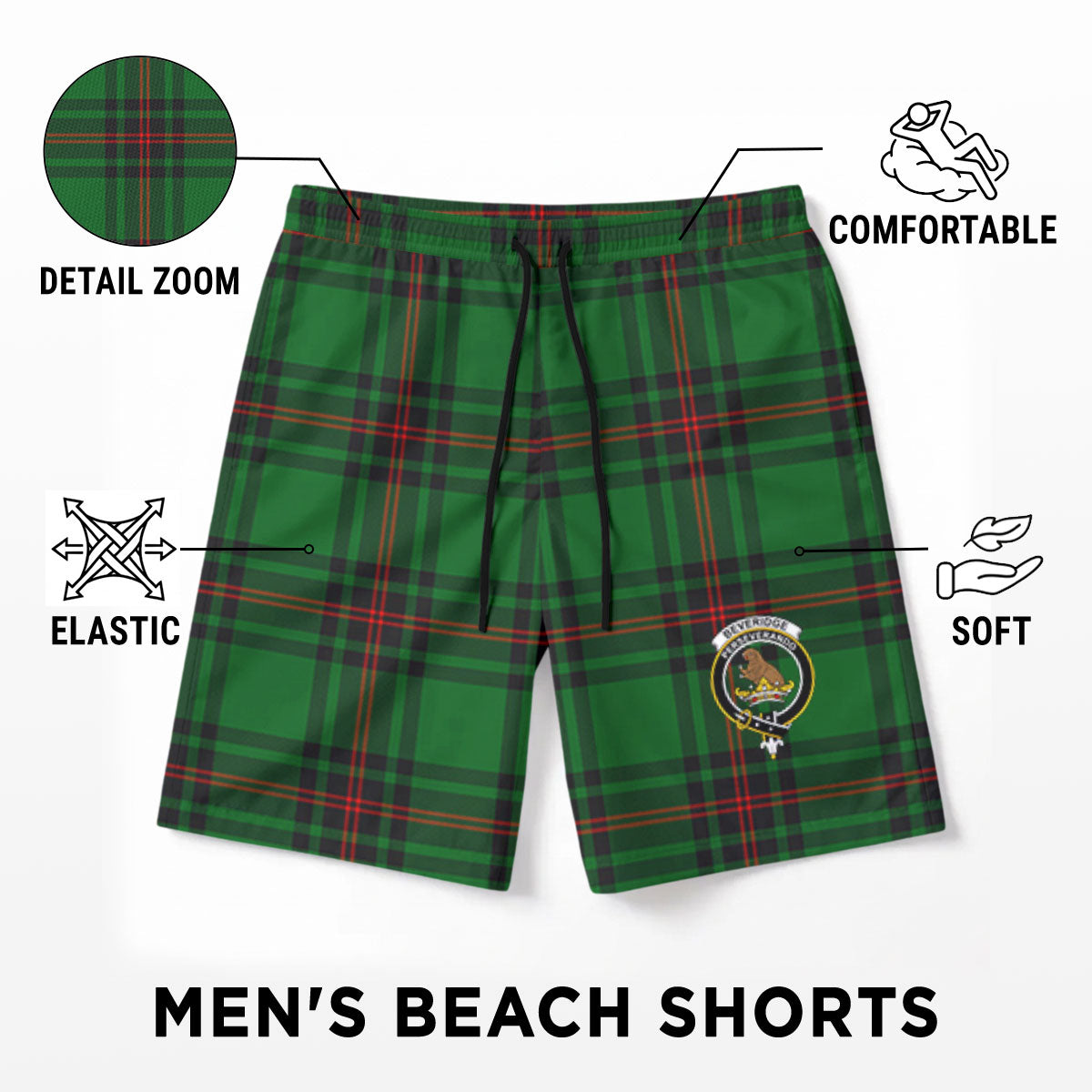 Beveridge Tartan Crest Men's Beach Shorts