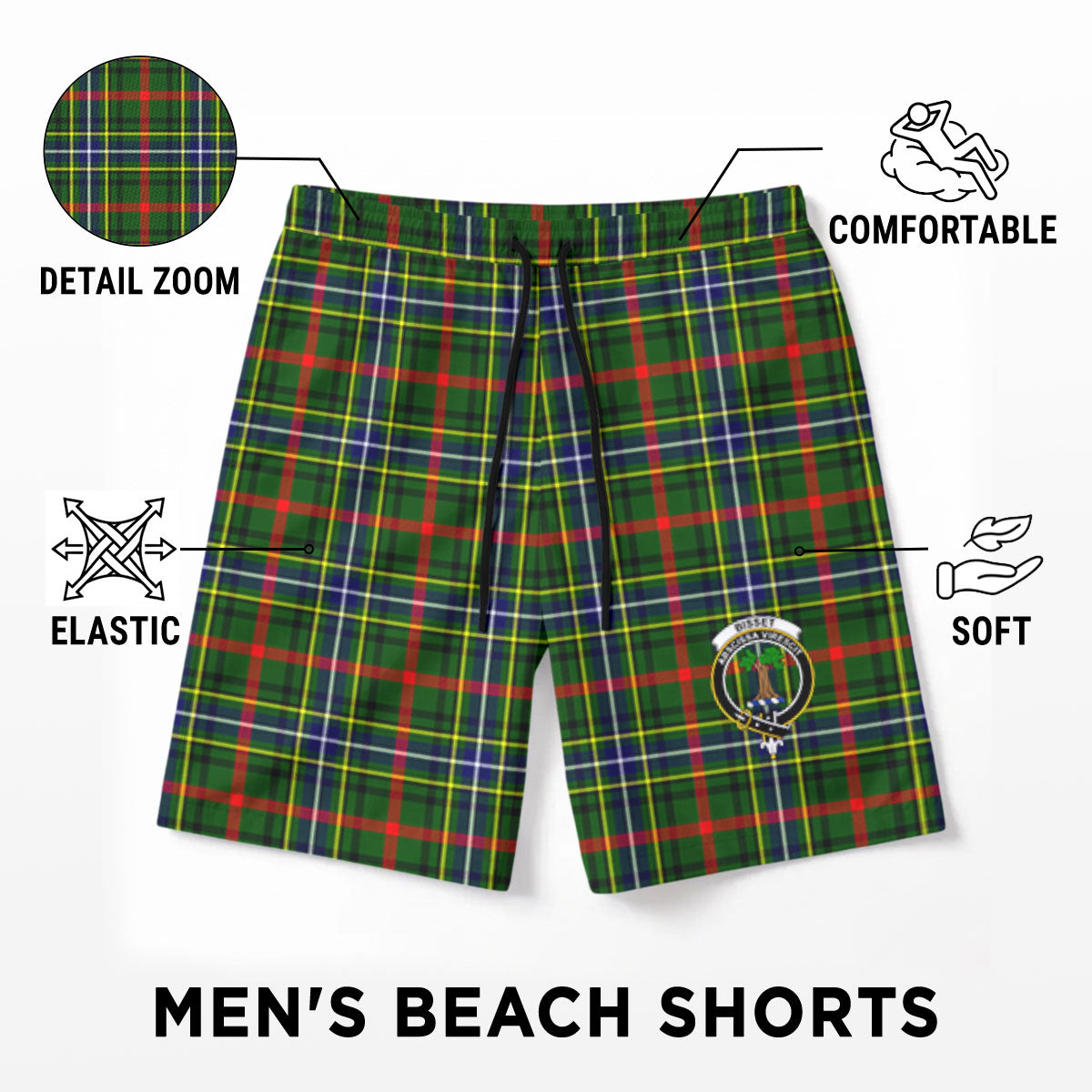 Bisset Tartan Crest Men's Beach Shorts