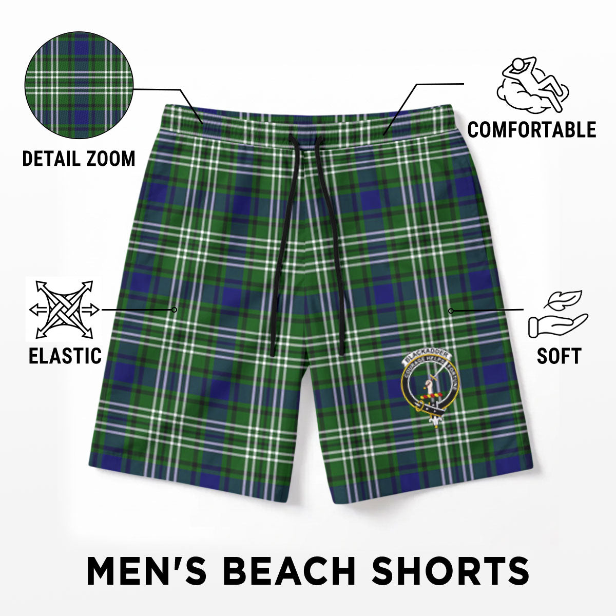 Blackadder Tartan Crest Men's Beach Shorts