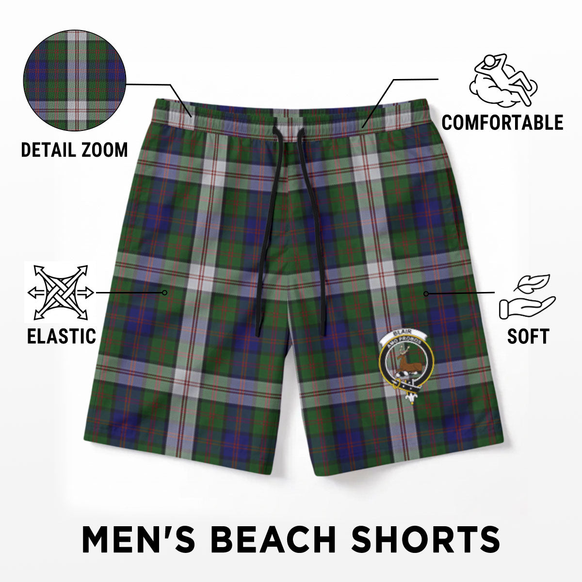 Blair Dress Tartan Crest Men's Beach Shorts