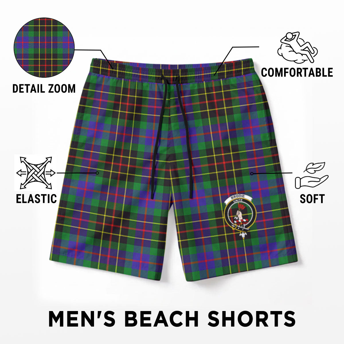 Brodie Hunting Modern Tartan Crest Men's Beach Shorts