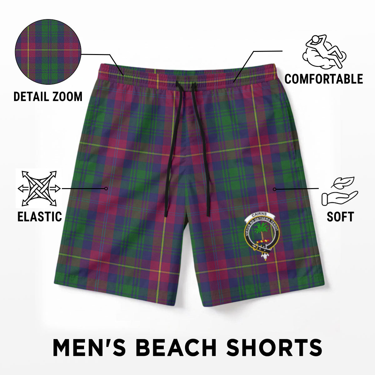 Cairns Tartan Crest Men's Beach Shorts