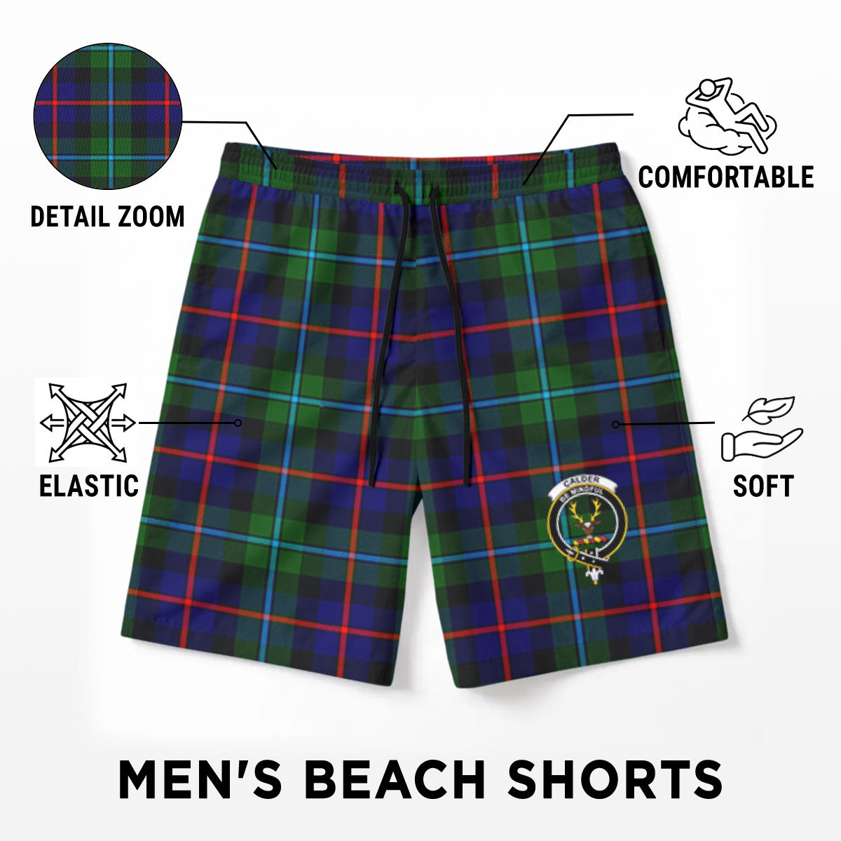 Calder Tartan Crest Men's Beach Shorts