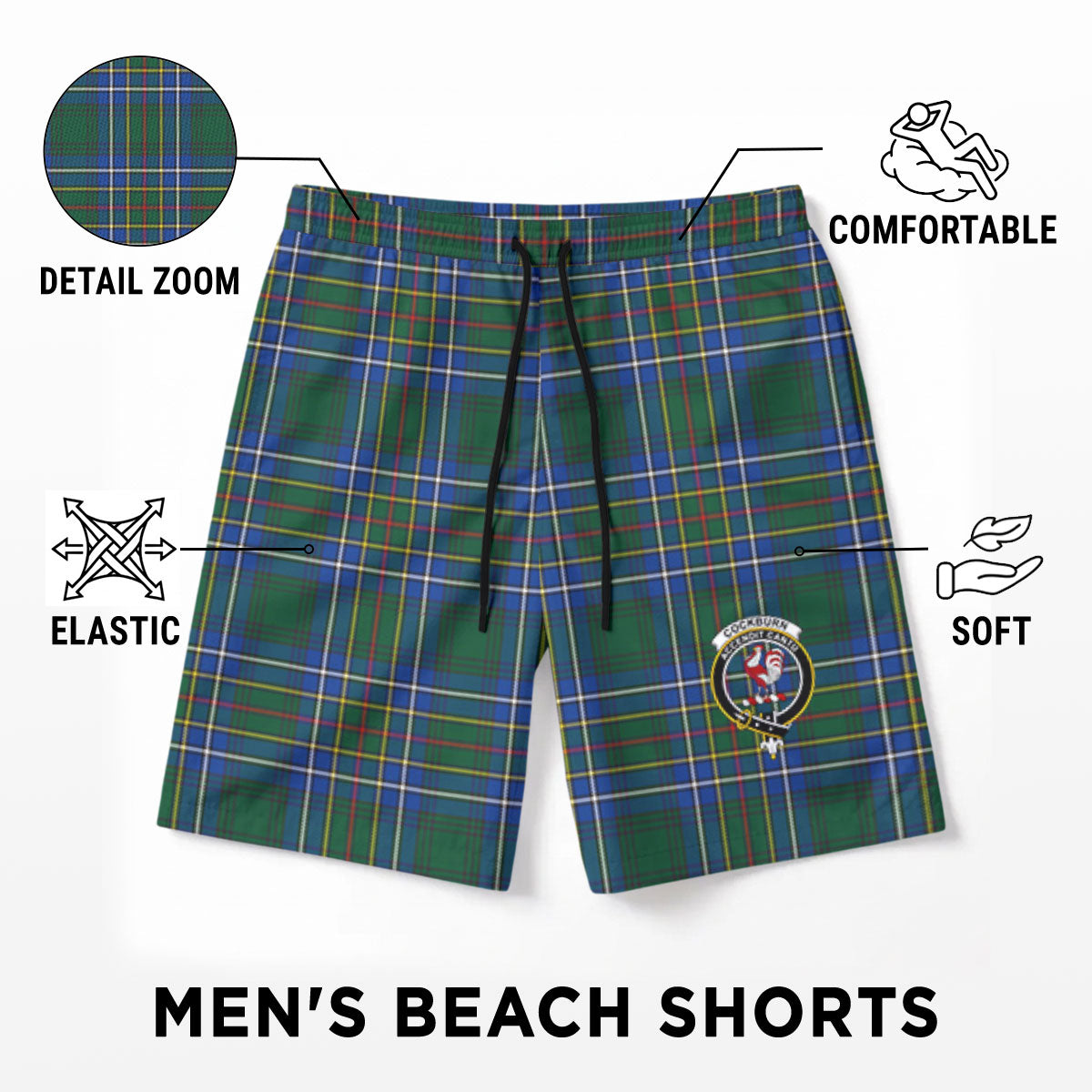 Cockburn Ancient Tartan Crest Men's Beach Shorts