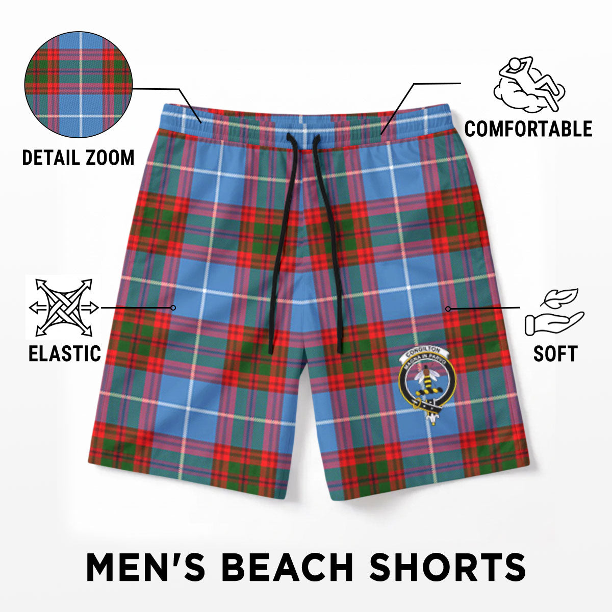 Congilton Tartan Crest Men's Beach Shorts
