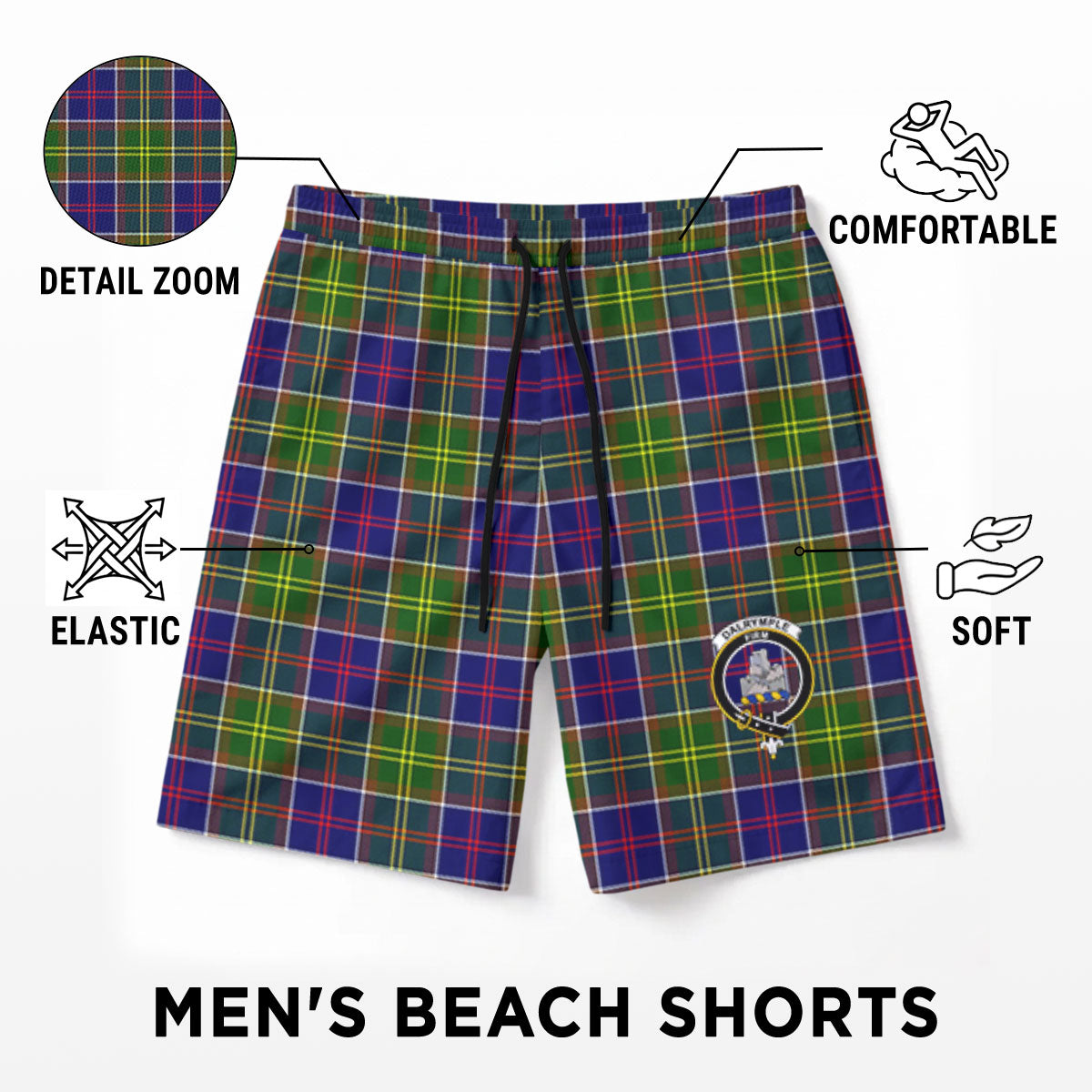 Dalrymple Tartan Crest Men's Beach Shorts