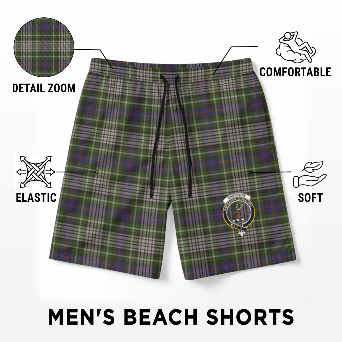 Davidson Tulloch Dress Tartan Crest Men's Beach Shorts