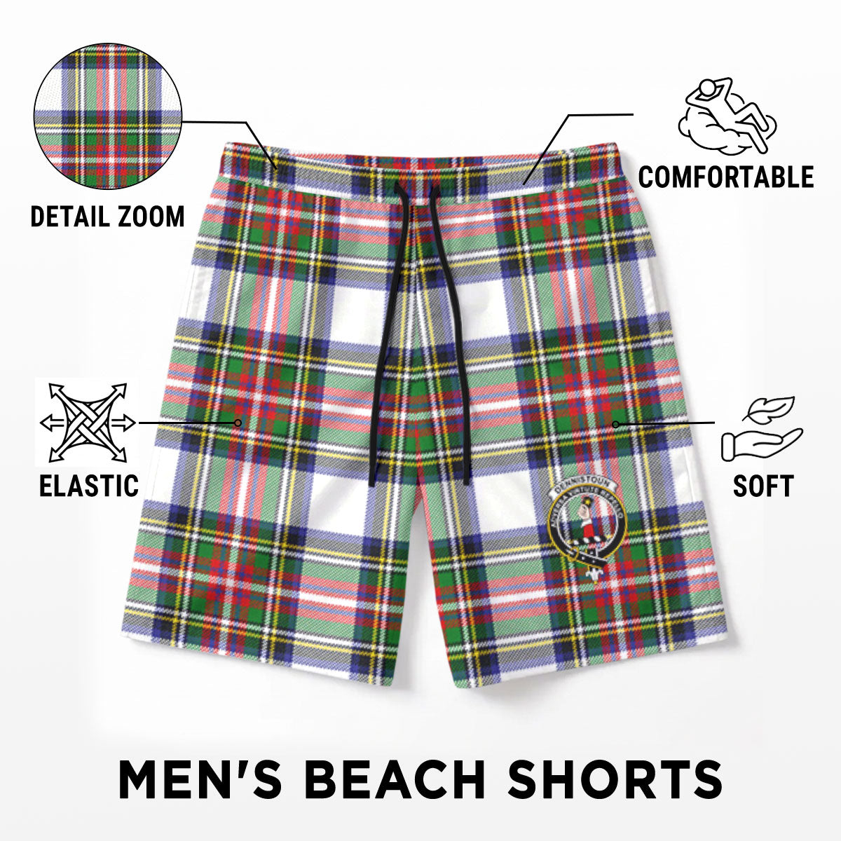 Dennistoun Tartan Crest Men's Beach Shorts