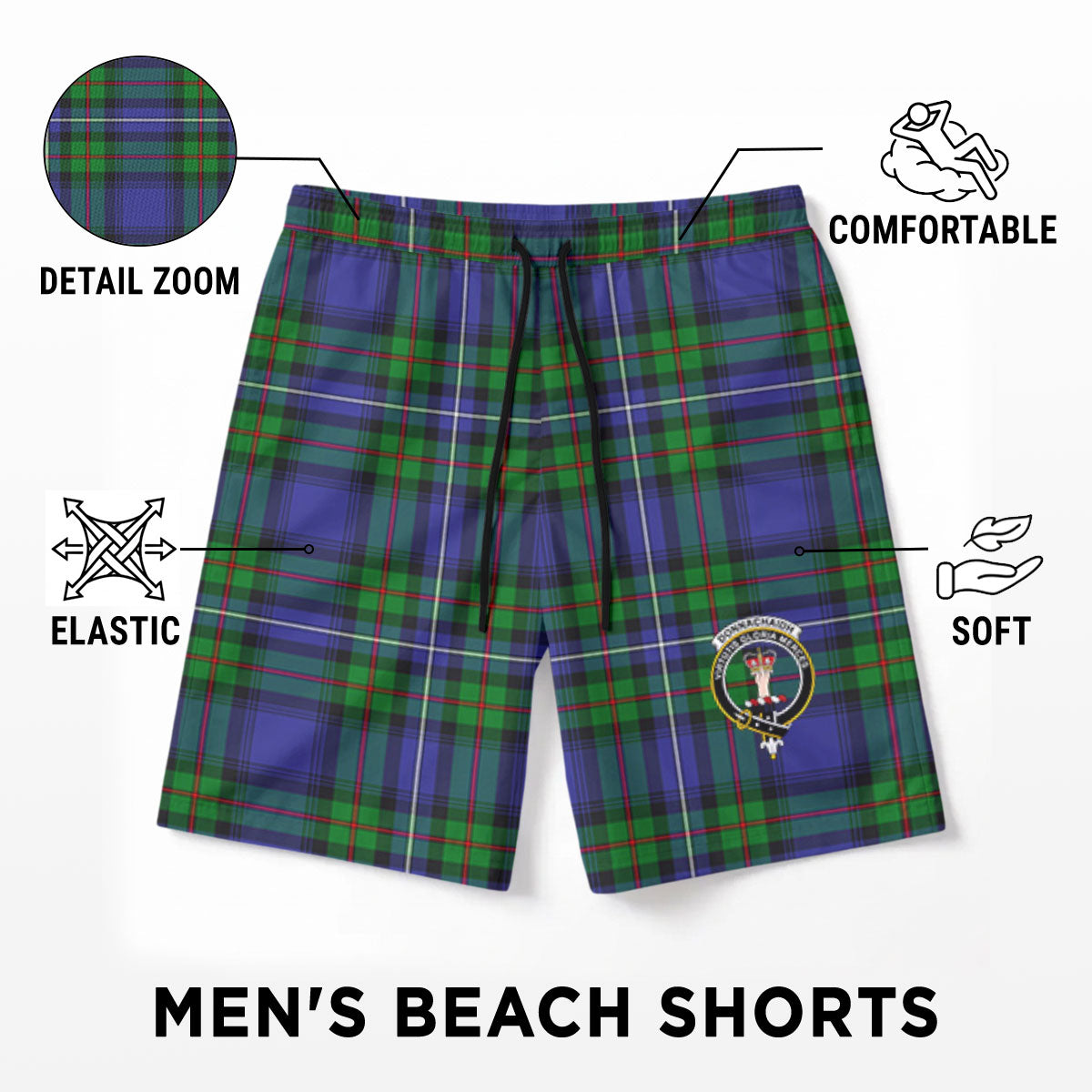 Donnachaidh Tartan Crest Men's Beach Shorts