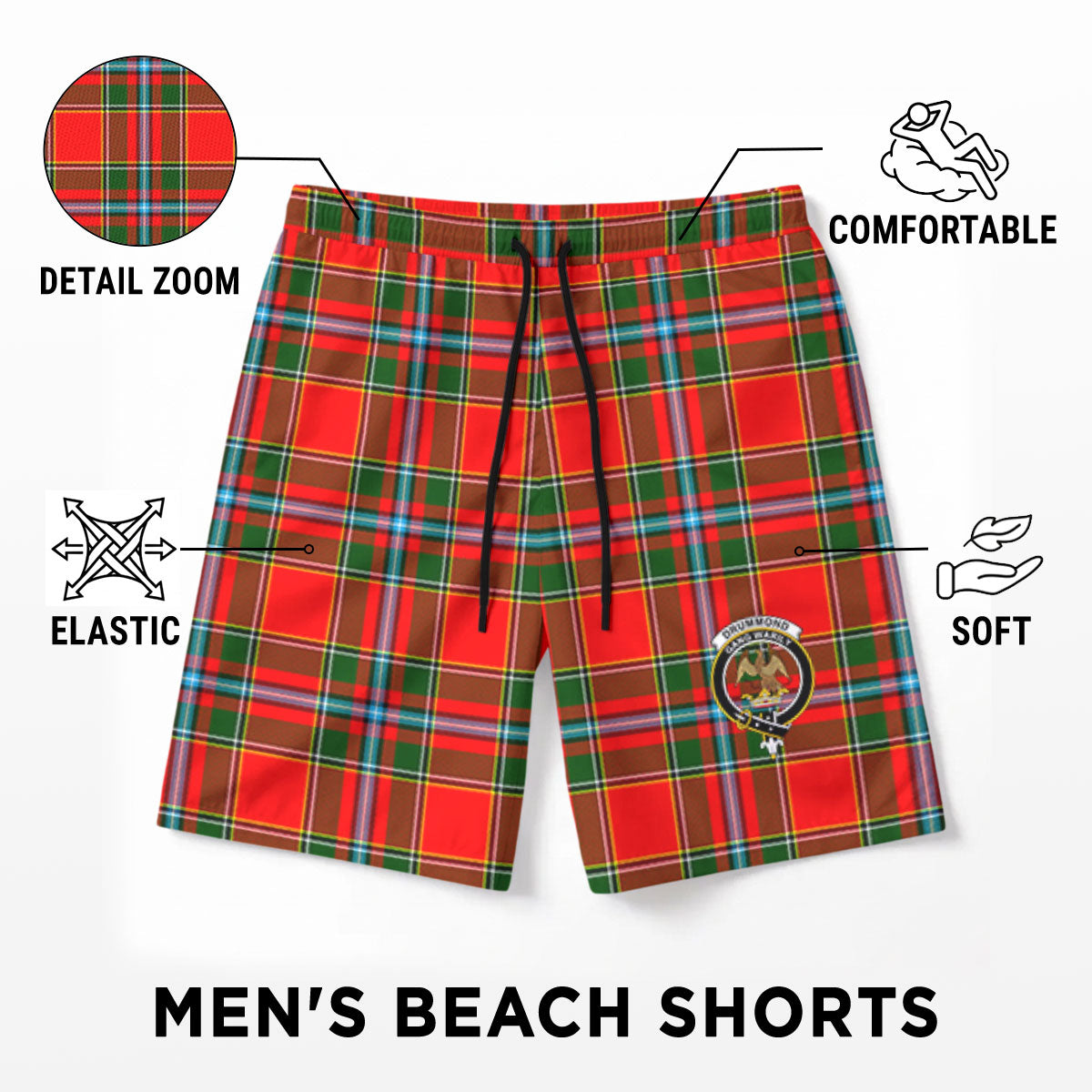 Drummond of Perth Tartan Crest Men's Beach Shorts