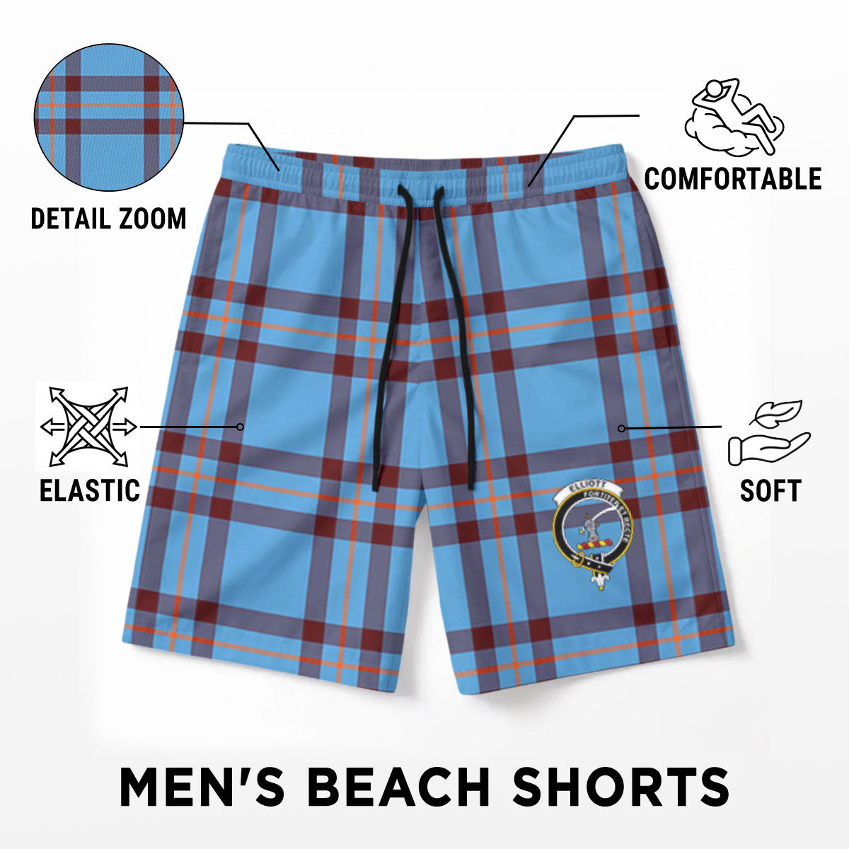 Elliott Ancient Tartan Crest Men's Beach Shorts