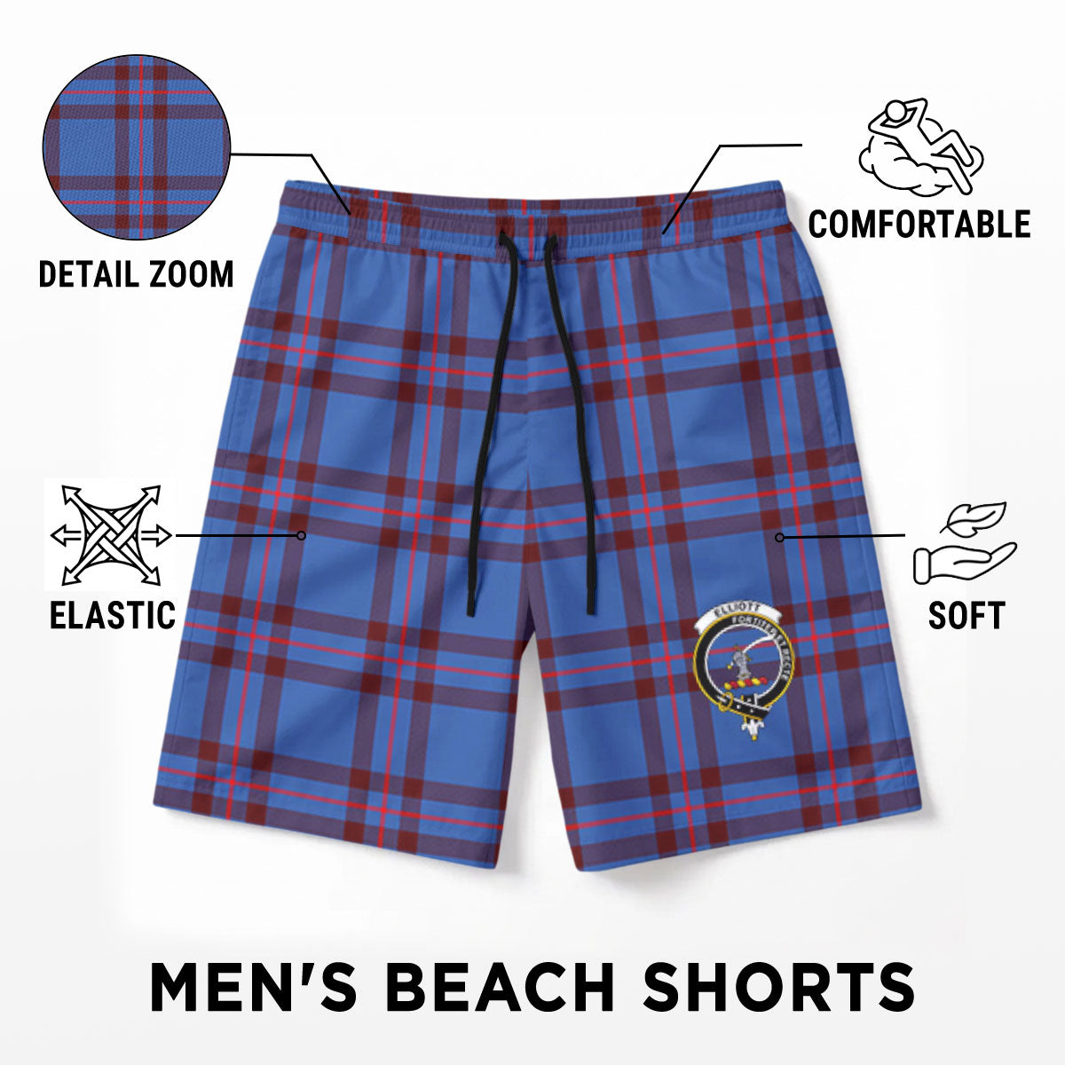 Elliott Modern Tartan Crest Men's Beach Shorts