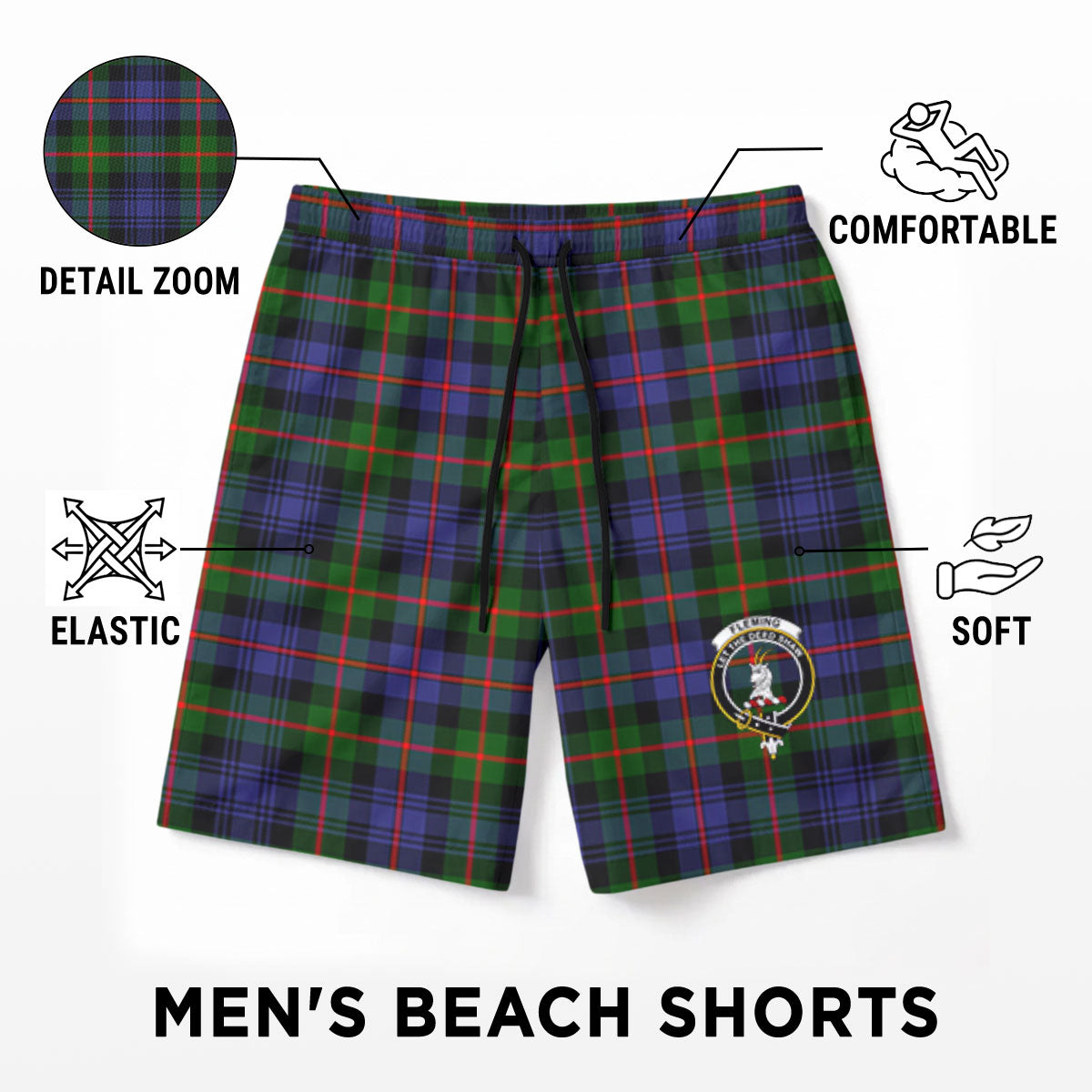 Fleming Tartan Crest Men's Beach Shorts
