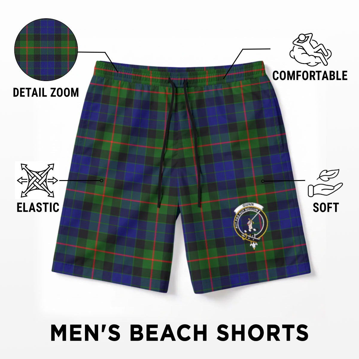 Gunn Modern Tartan Crest Men's Beach Shorts