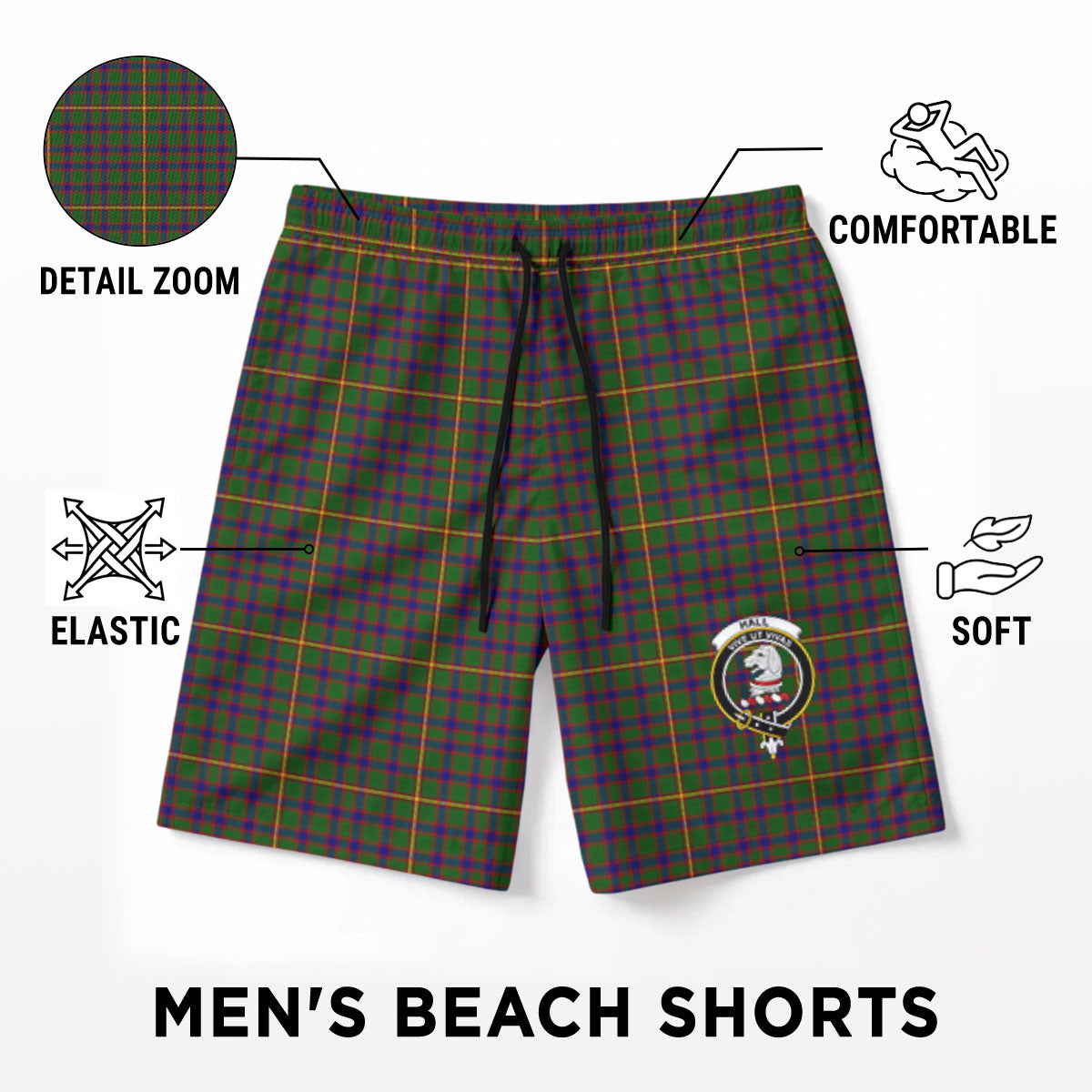 Hall Tartan Crest Men's Beach Shorts