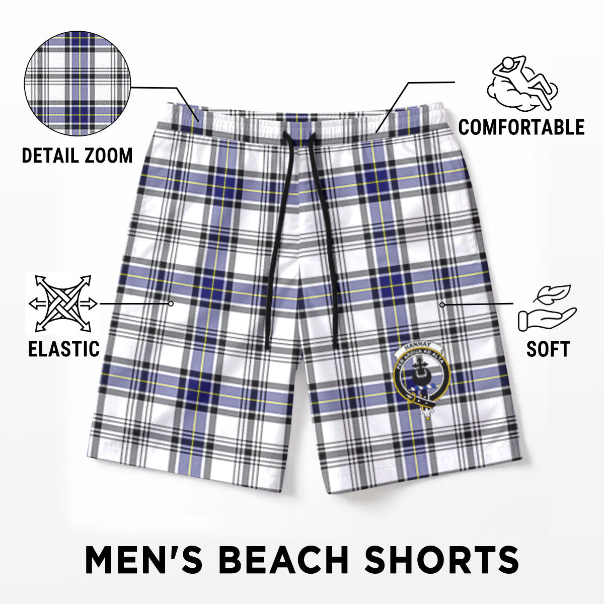 Hannay Modern Tartan Crest Men's Beach Shorts