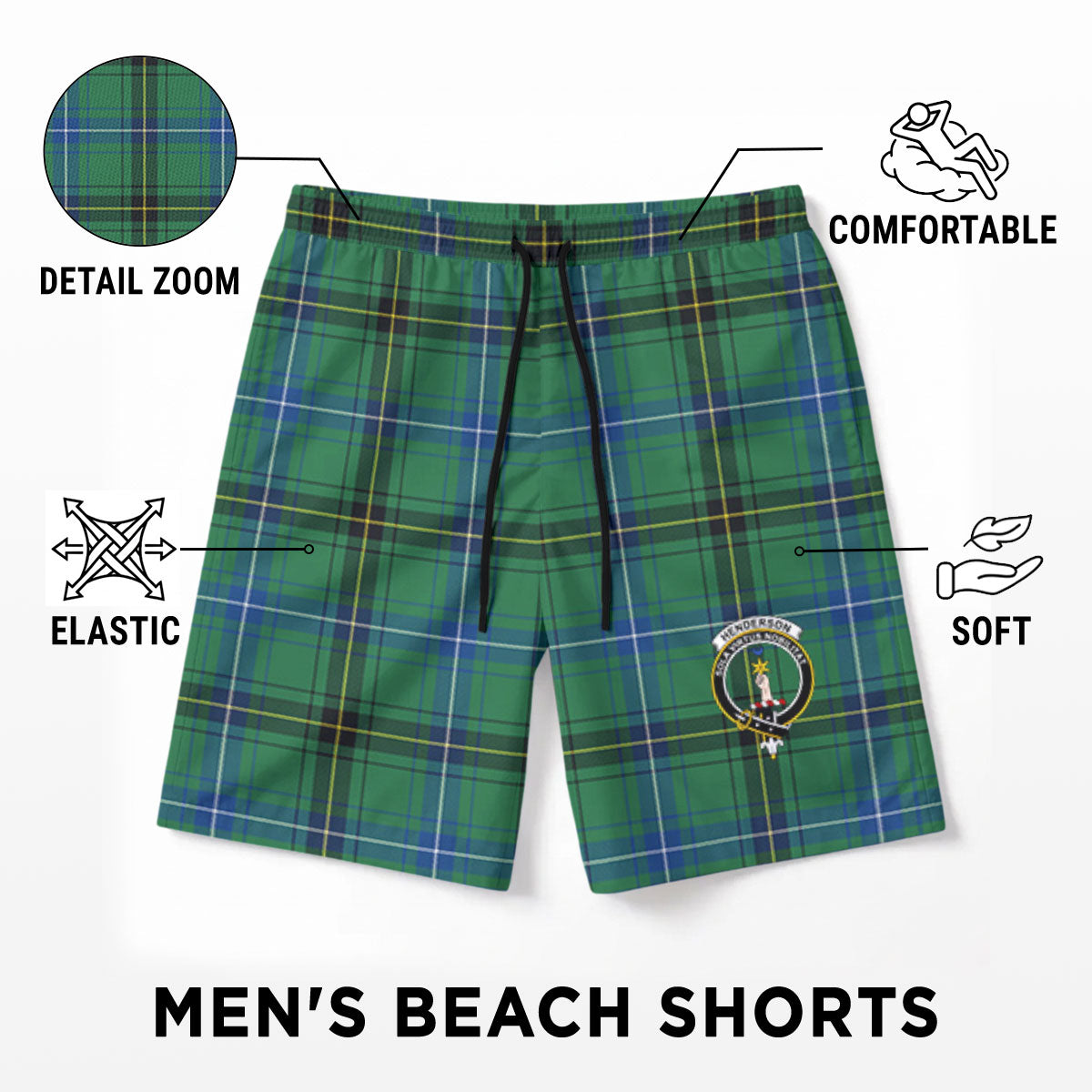 Henderson Ancient Tartan Crest Men's Beach Shorts