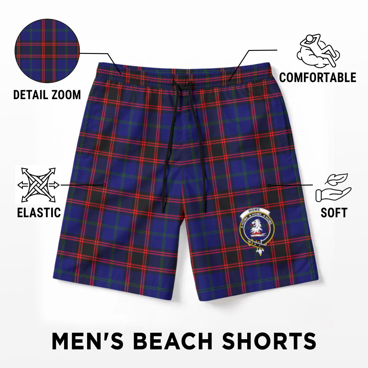 Home Modern Tartan Crest Men's Beach Shorts