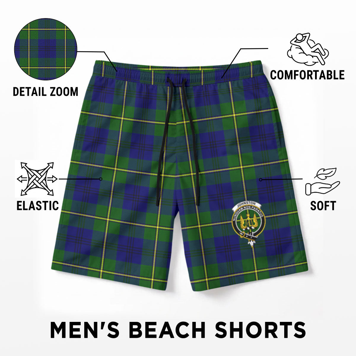 Johnston Modern Tartan Crest Men's Beach Shorts