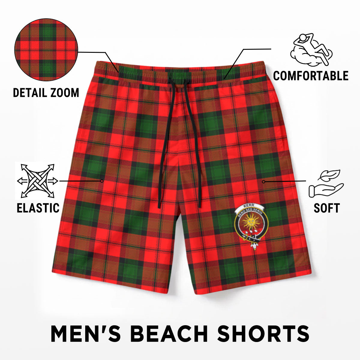 Kerr Modern Tartan Crest Men's Beach Shorts