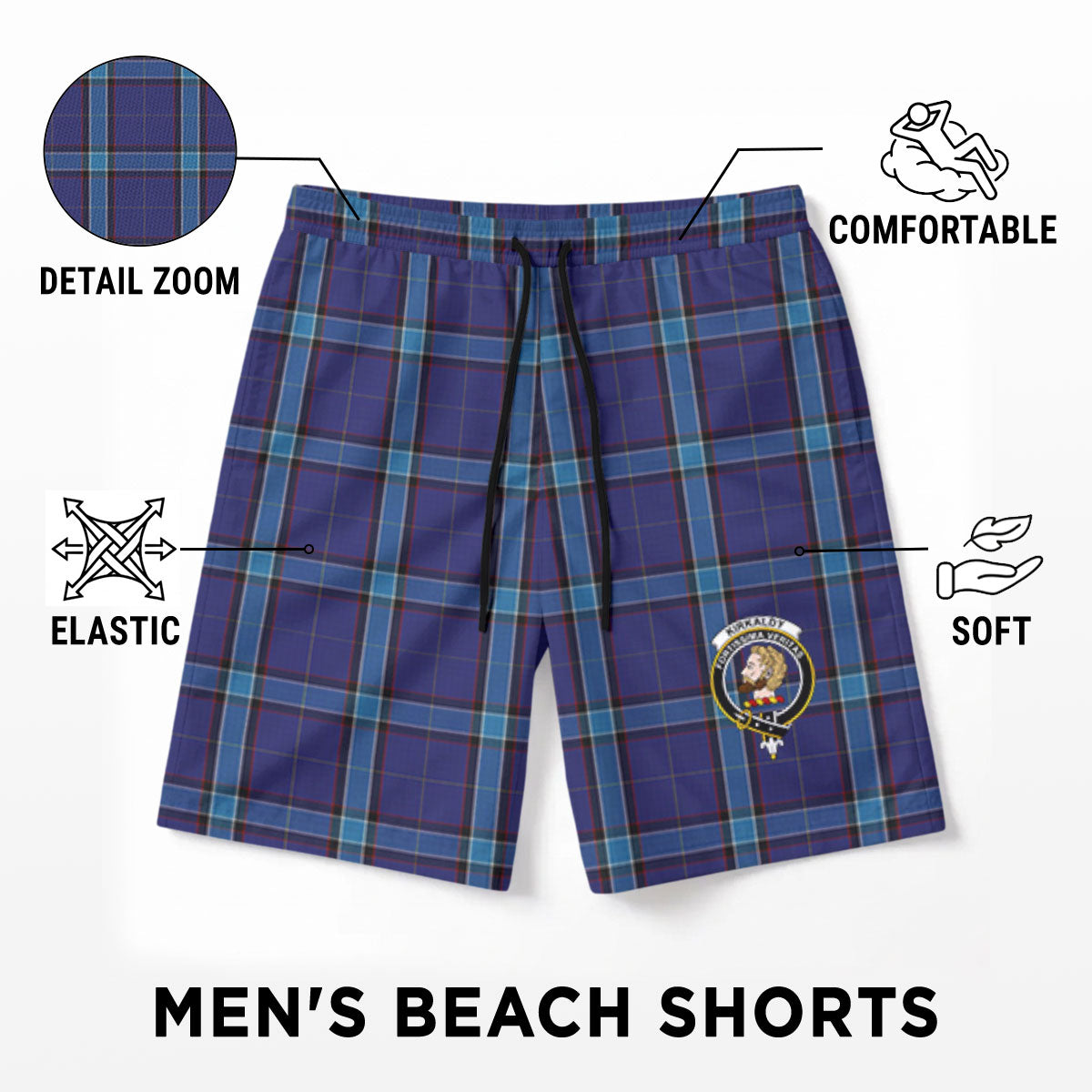 Kirkaldy Tartan Crest Men's Beach Shorts