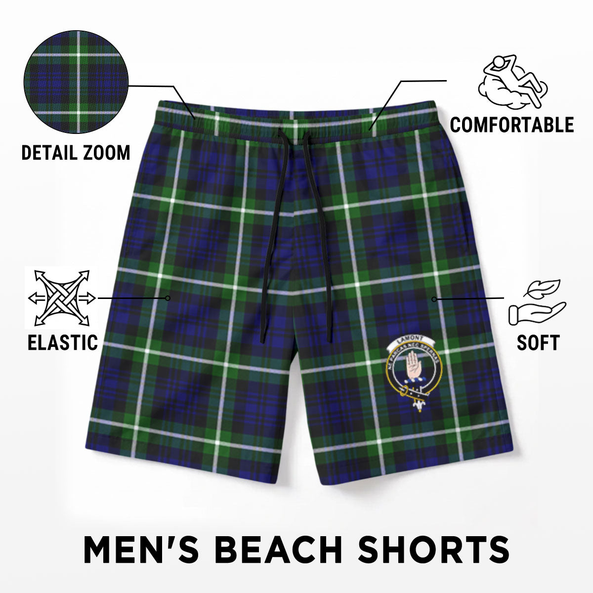 Lamont Modern Tartan Crest Men's Beach Shorts