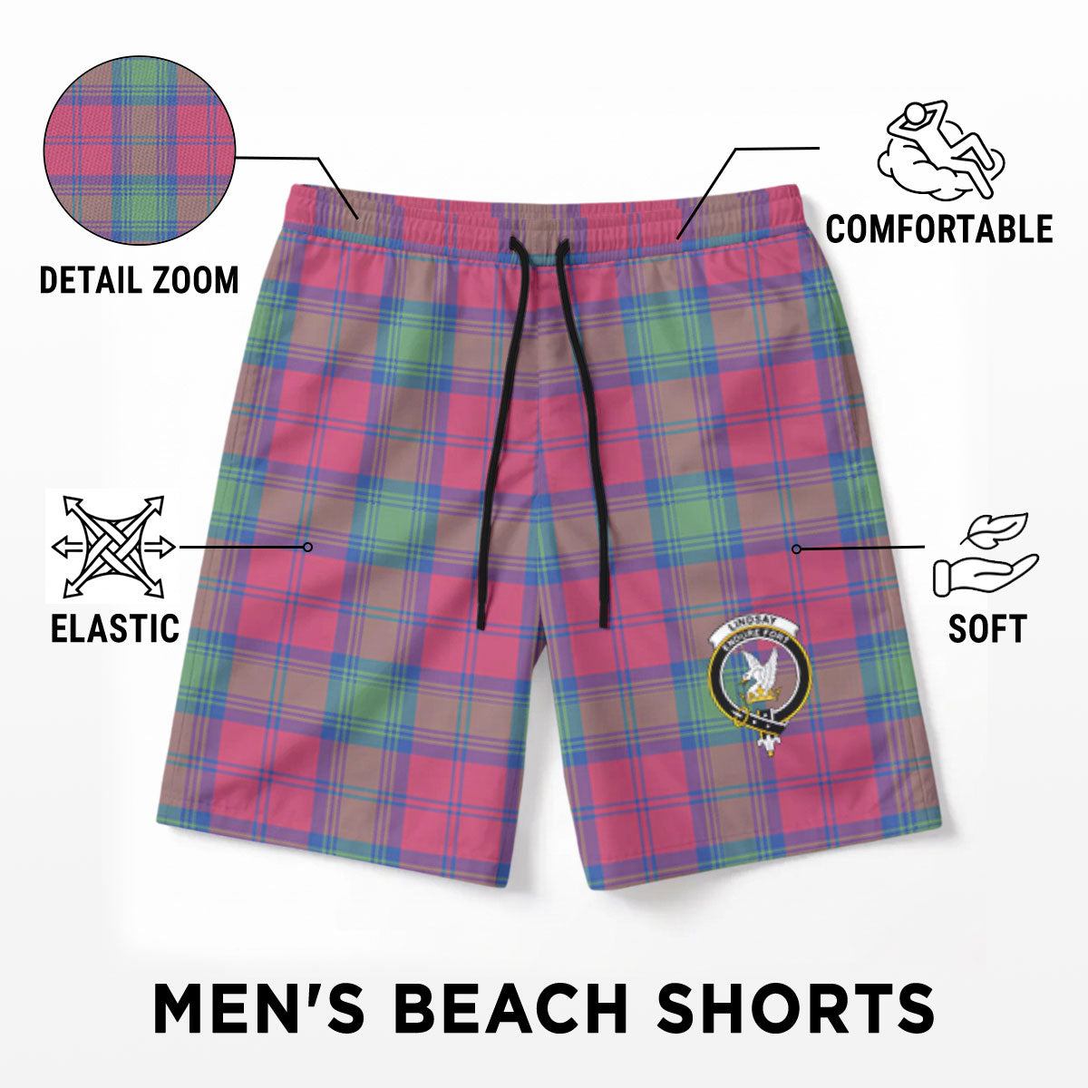 Lindsay Ancient Tartan Crest Men's Beach Shorts