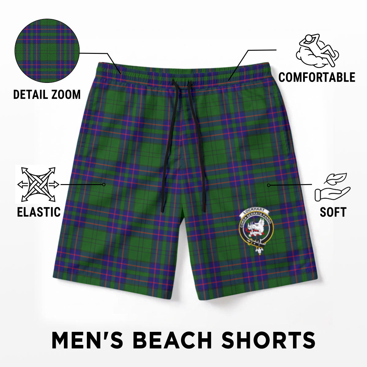 Lockhart Modern Tartan Crest Men's Beach Shorts