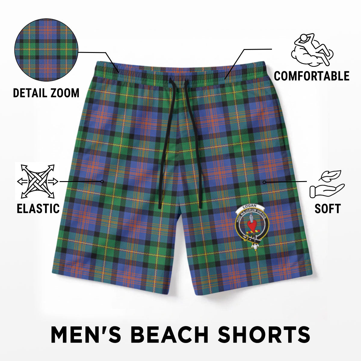 Logan Ancient Tartan Crest Men's Beach Shorts