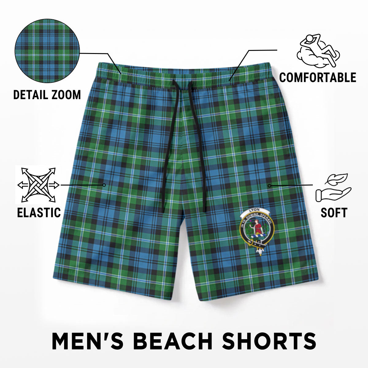 Lyon Tartan Crest Men's Beach Shorts