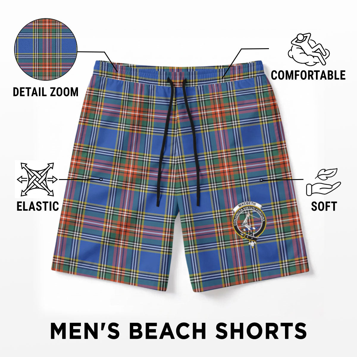 MacBeth Ancient Tartan Crest Men's Beach Shorts