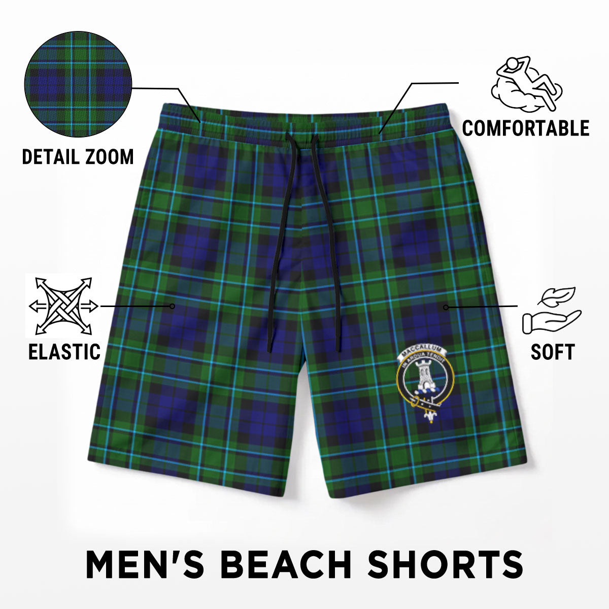 MacCallum Modern Tartan Crest Men's Beach Shorts