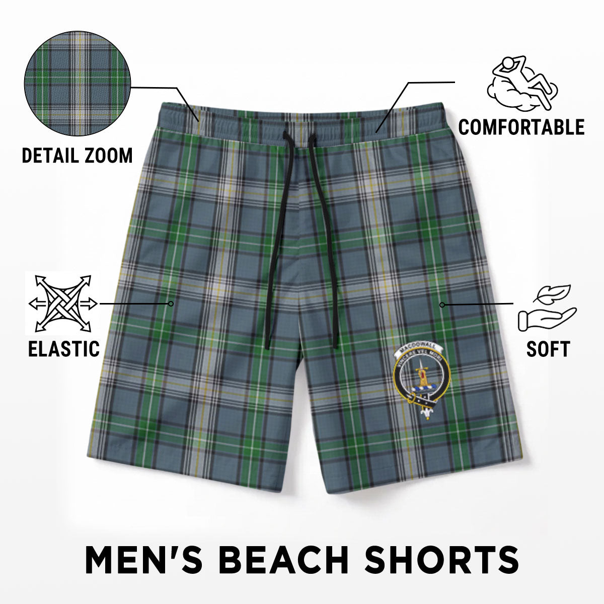MacDowall Tartan Crest Men's Beach Shorts