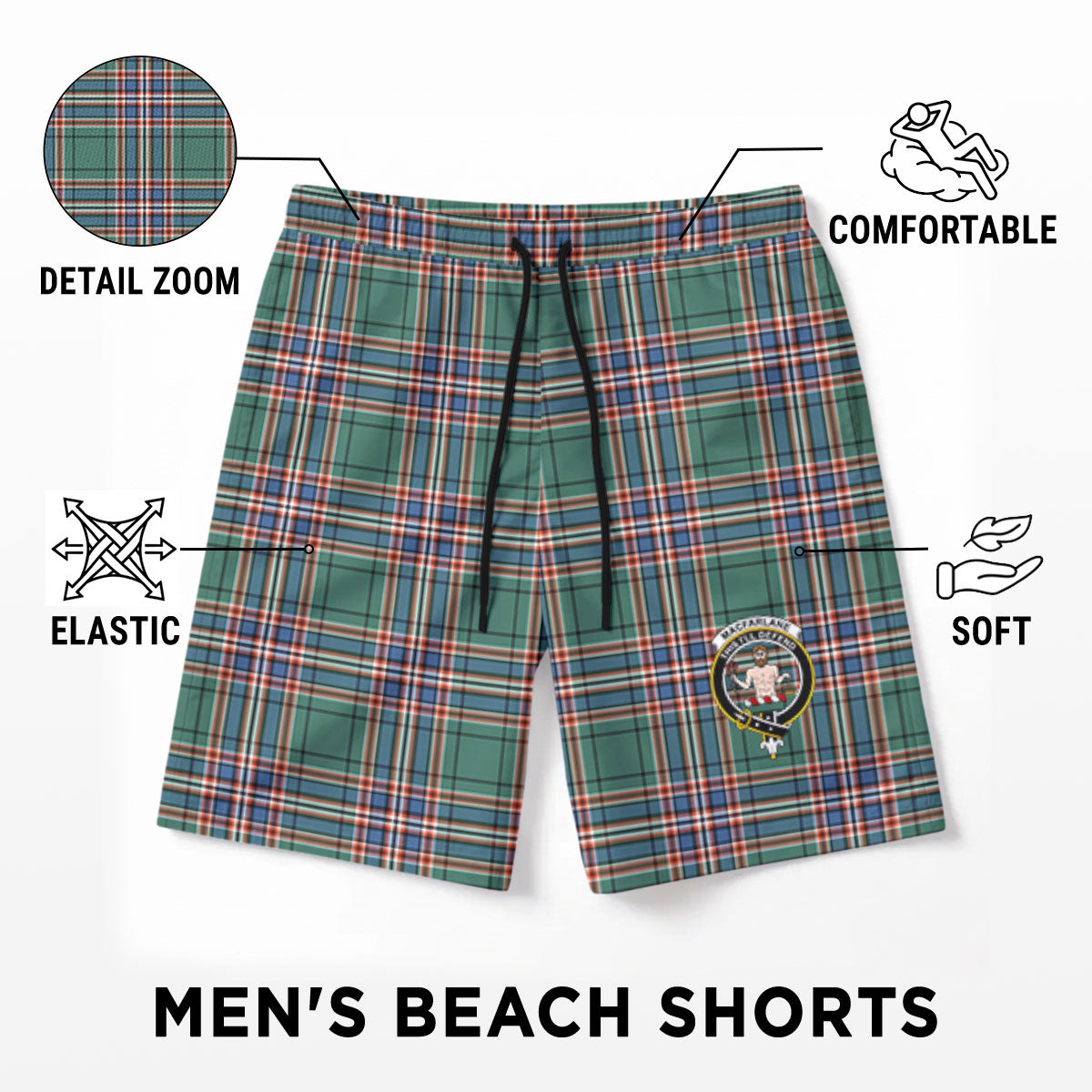 MacFarlane Hunting Ancient Tartan Crest Men's Beach Shorts