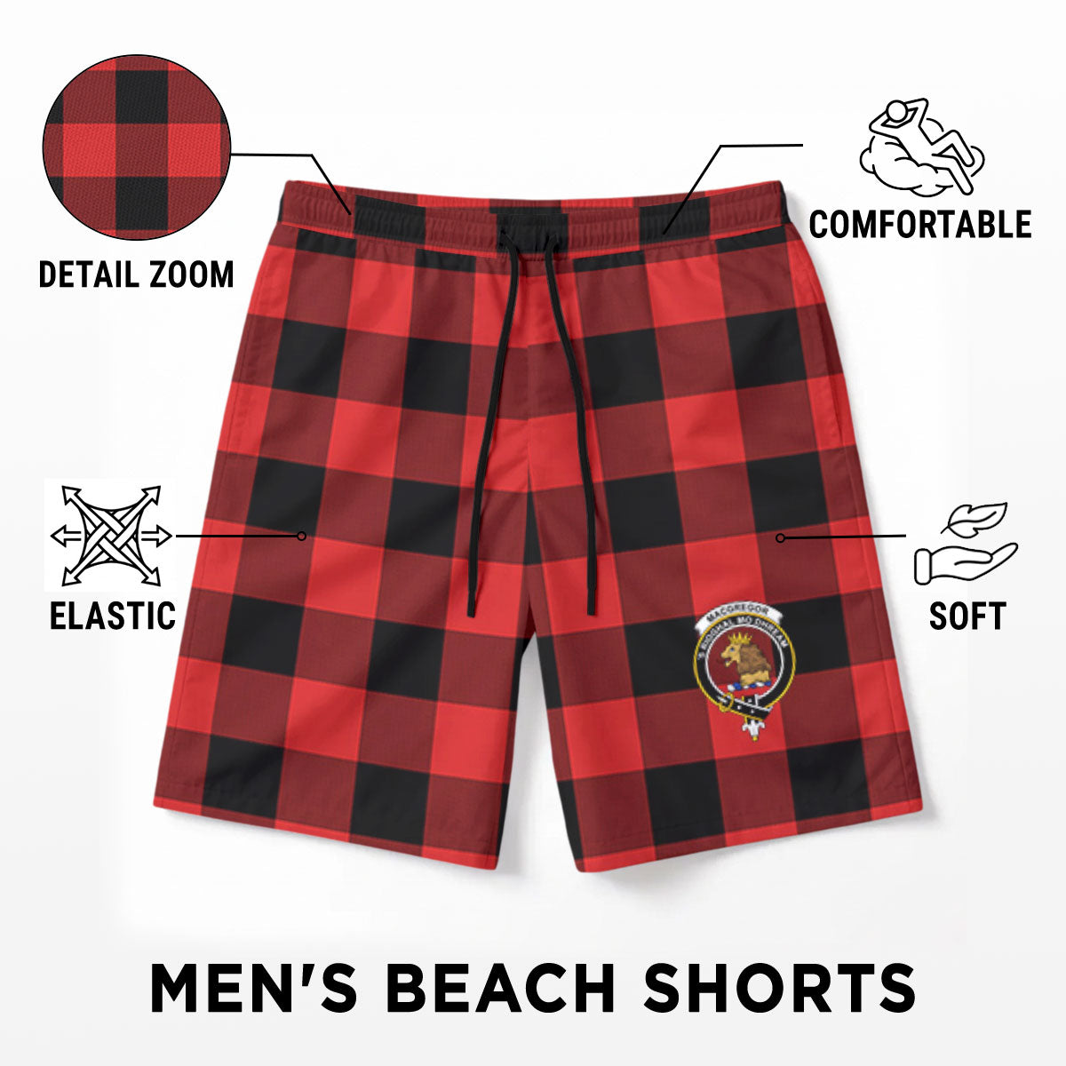 MacGregor Rob Roy Modern Tartan Crest Men's Beach Shorts