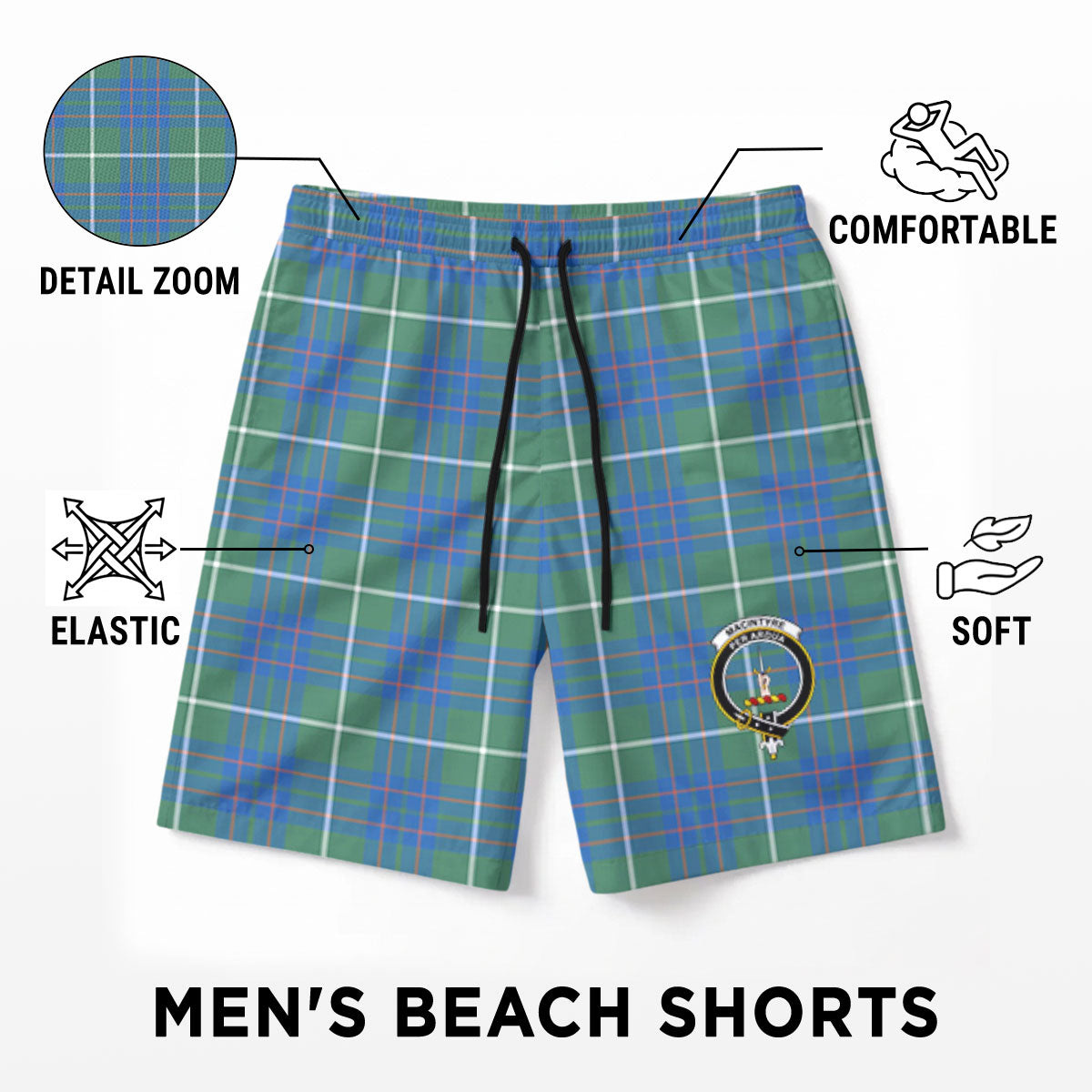 MacIntyre Hunting Ancient Tartan Crest Men's Beach Shorts