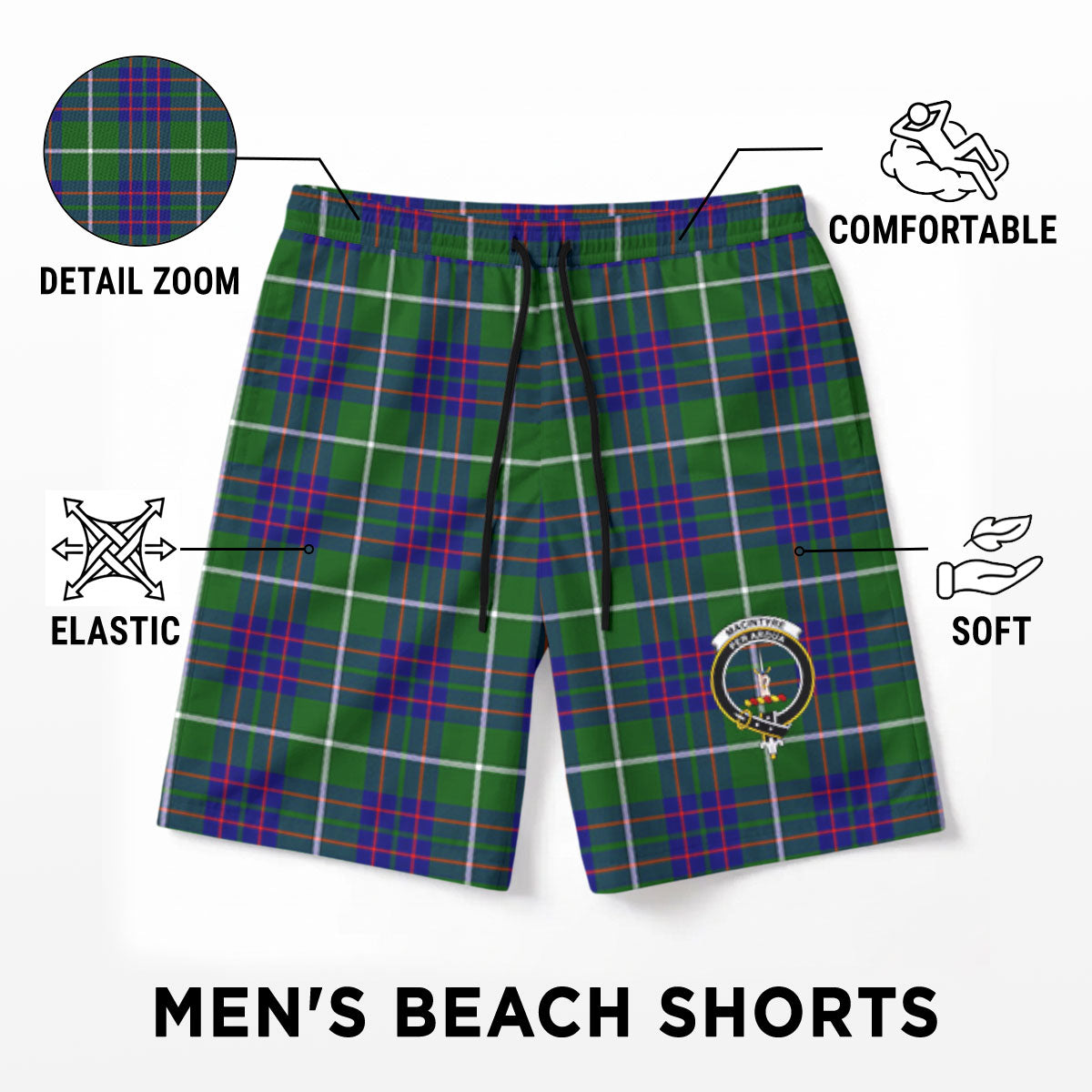 MacIntyre Hunting Modern Tartan Crest Men's Beach Shorts