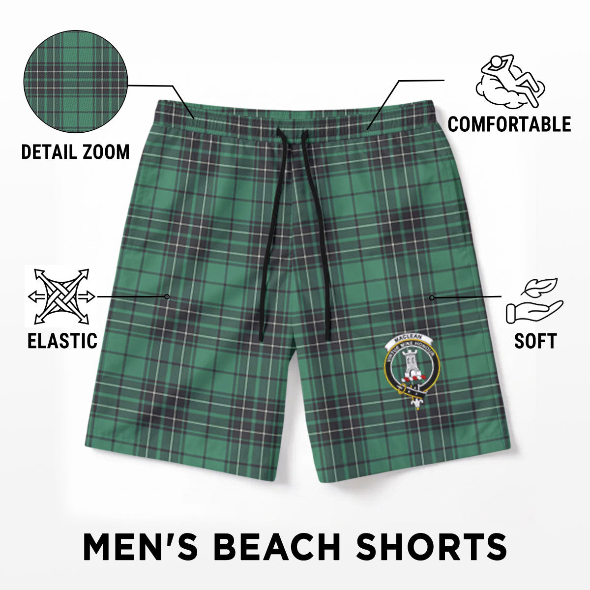 MacLean Hunting Ancient Tartan Crest Men's Beach Shorts