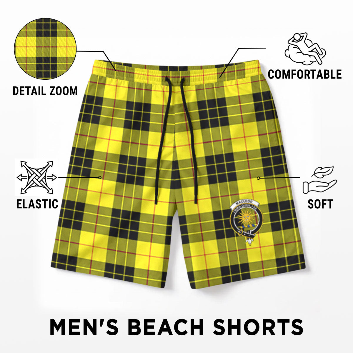MacLeod of Lewis Modern Tartan Crest Men's Beach Shorts