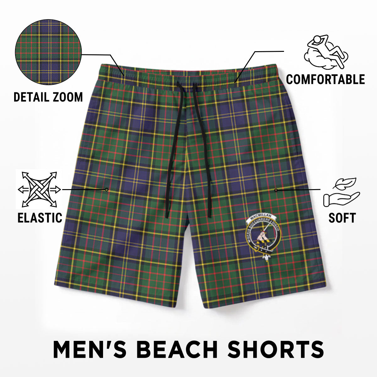 MacMillan Hunting Modern Tartan Crest Men's Beach Shorts