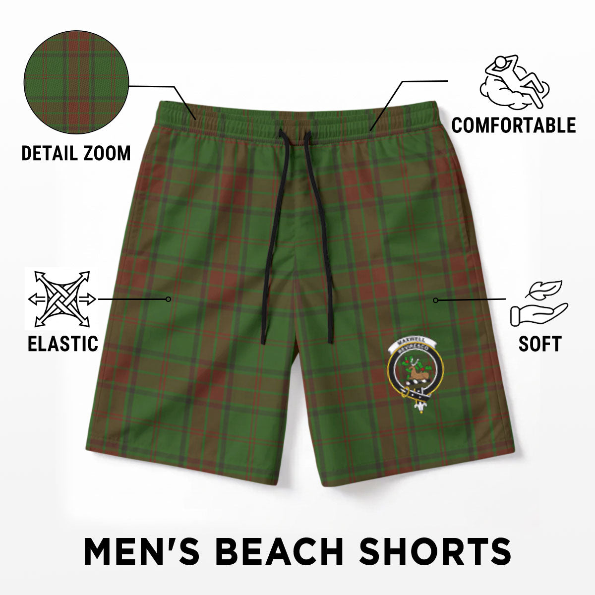 Maxwell Hunting Tartan Crest Men's Beach Shorts