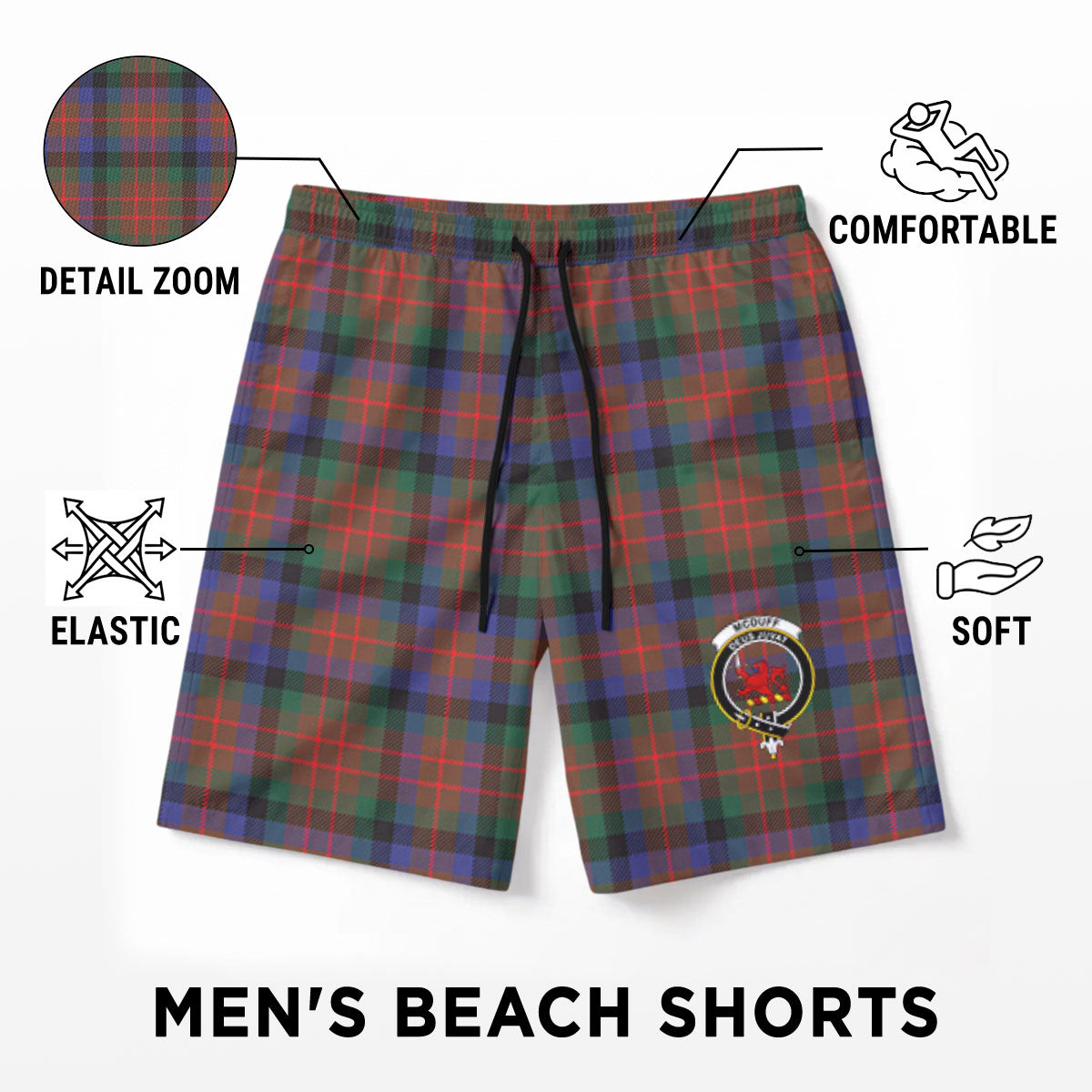 McDuff Hunting Modern Tartan Crest Men's Beach Shorts