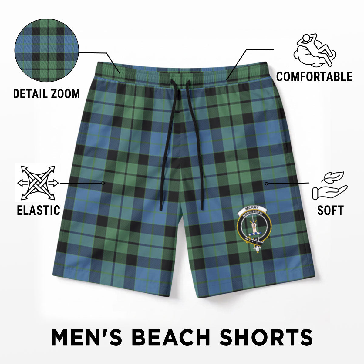 McKay Ancient Tartan Crest Men's Beach Shorts