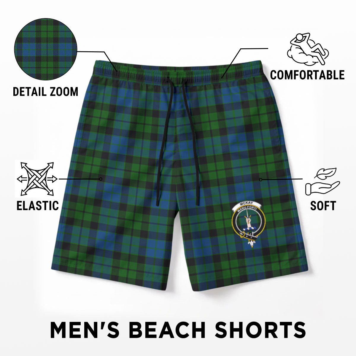 McKay Modern Tartan Crest Men's Beach Shorts