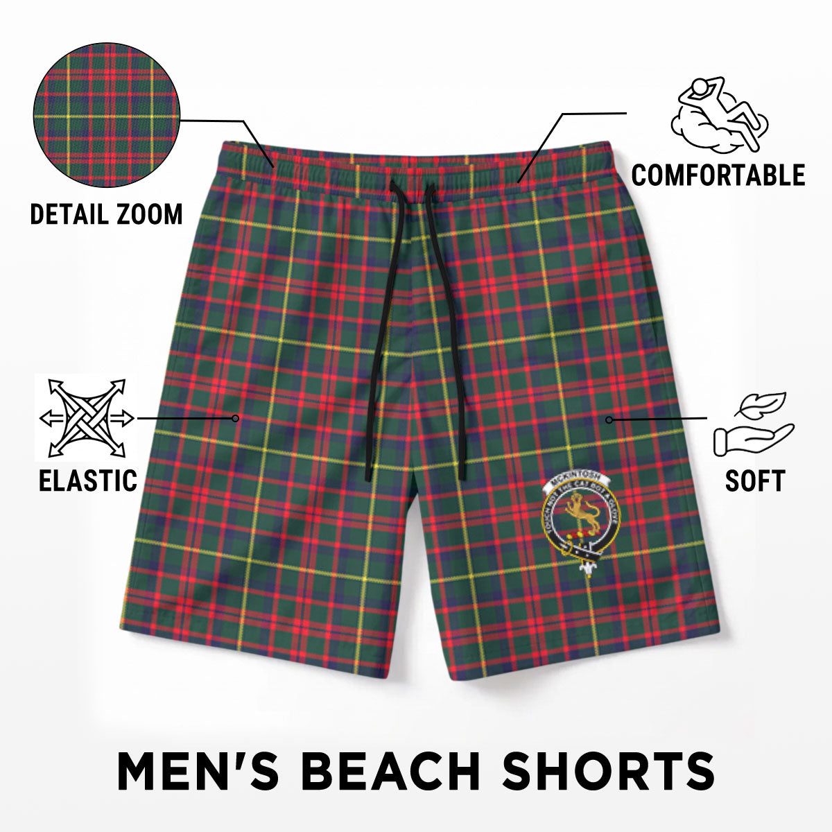 McKintosh Hunting Modern Tartan Crest Men's Beach Shorts