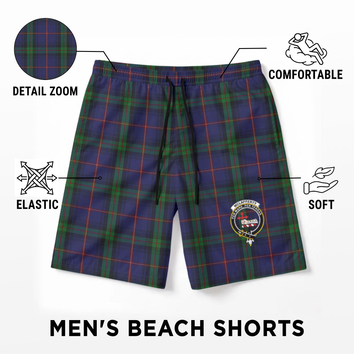 McLafferty Tartan Crest Men's Beach Shorts