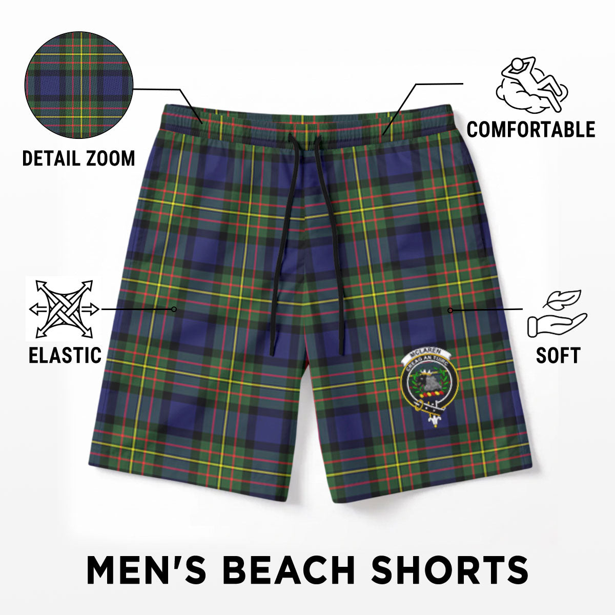McLaren Modern Tartan Crest Men's Beach Shorts