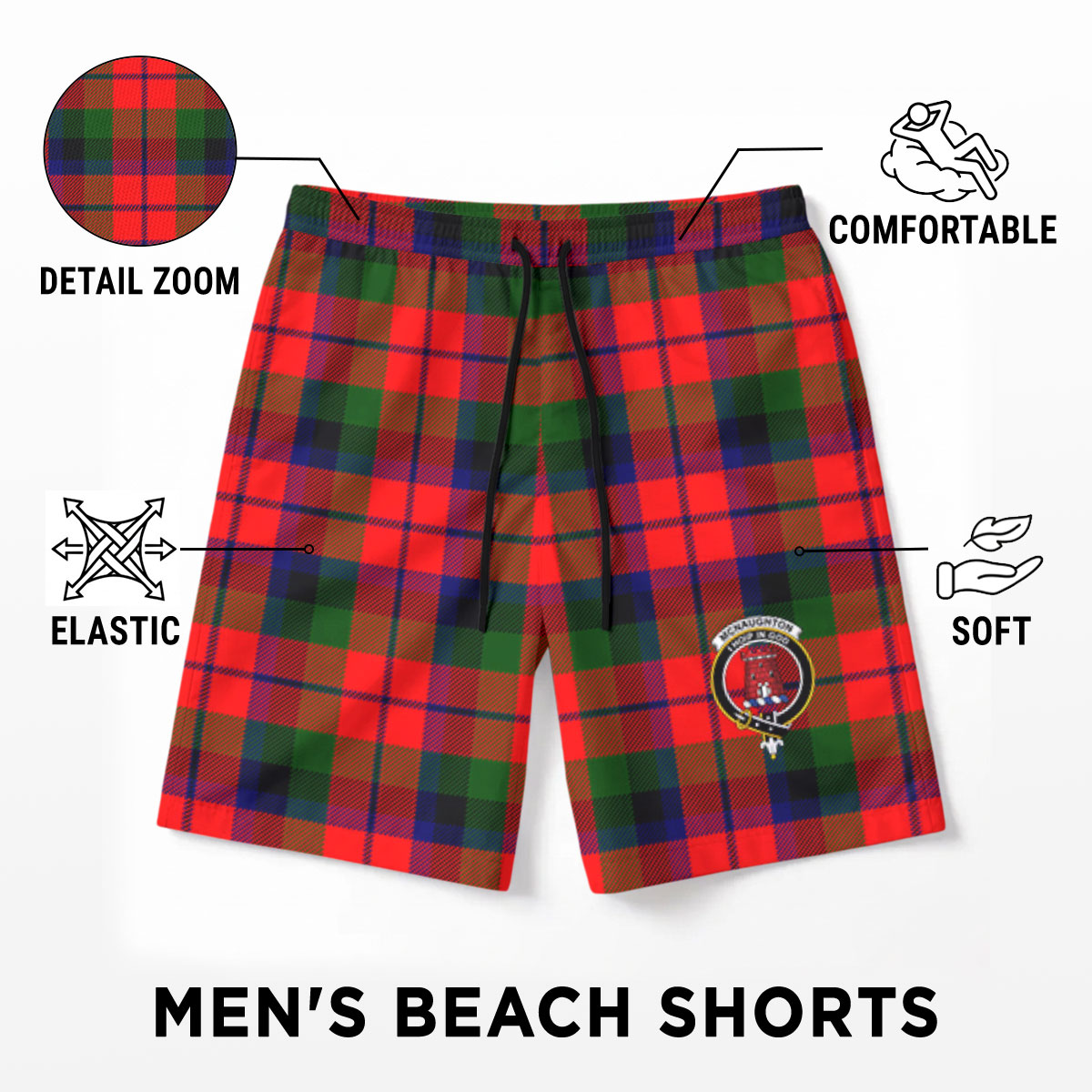 McNaughton Modern Tartan Crest Men's Beach Shorts